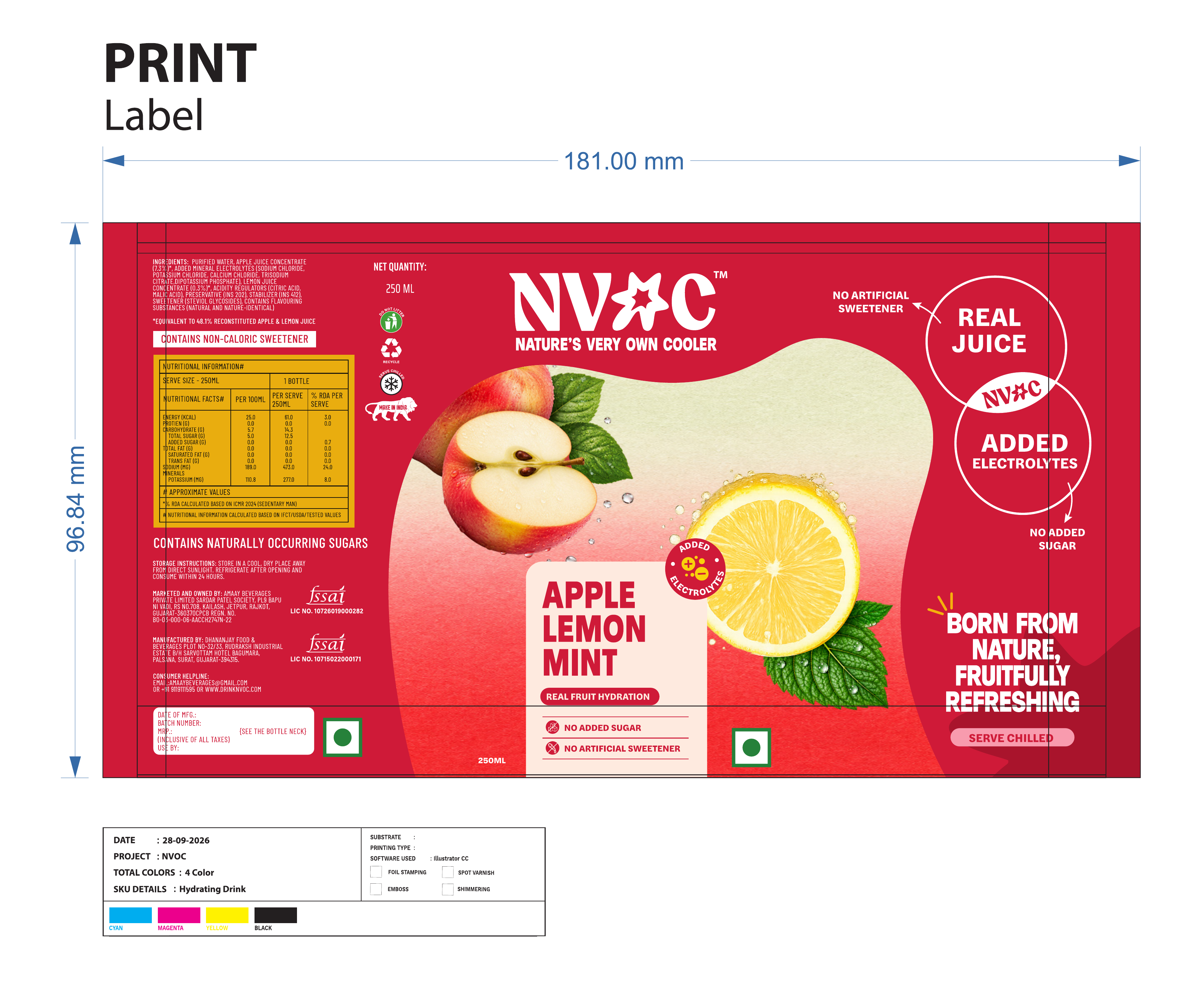 Full supplied Apple Lemon Mint product label