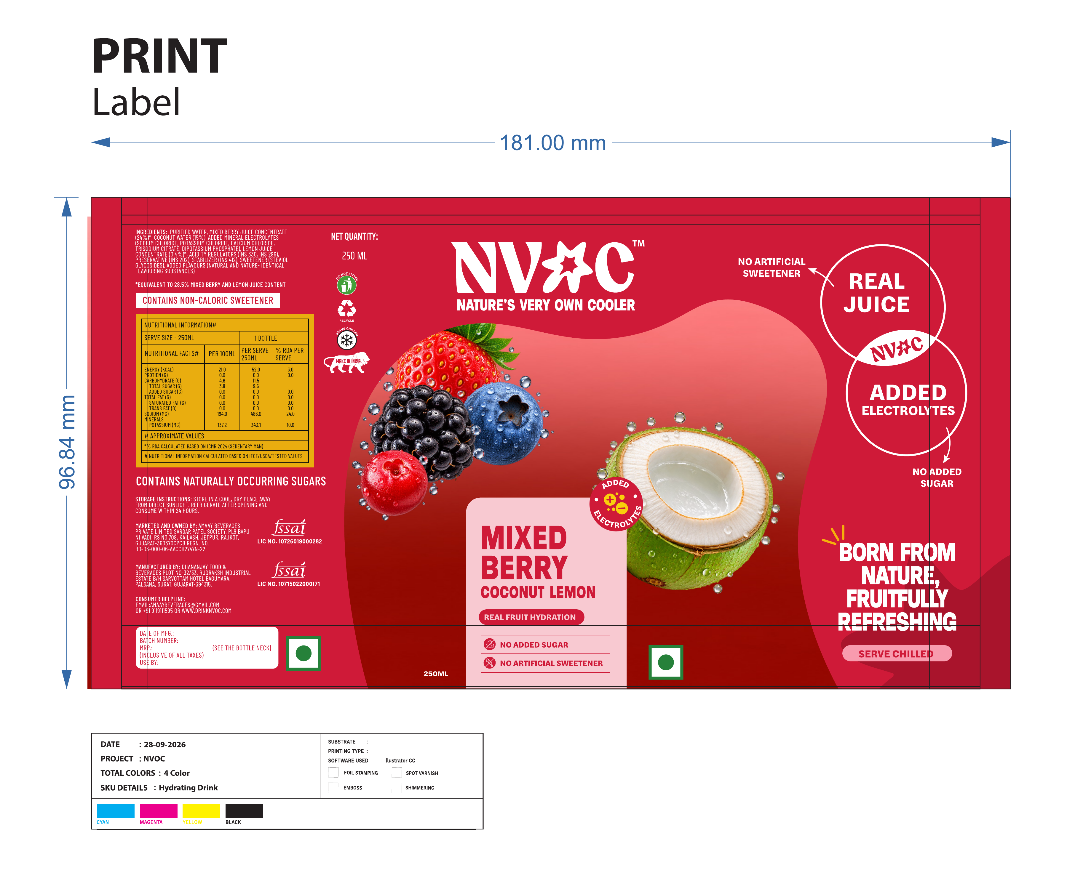 Full supplied Mixed Berry Coconut Lemon product label