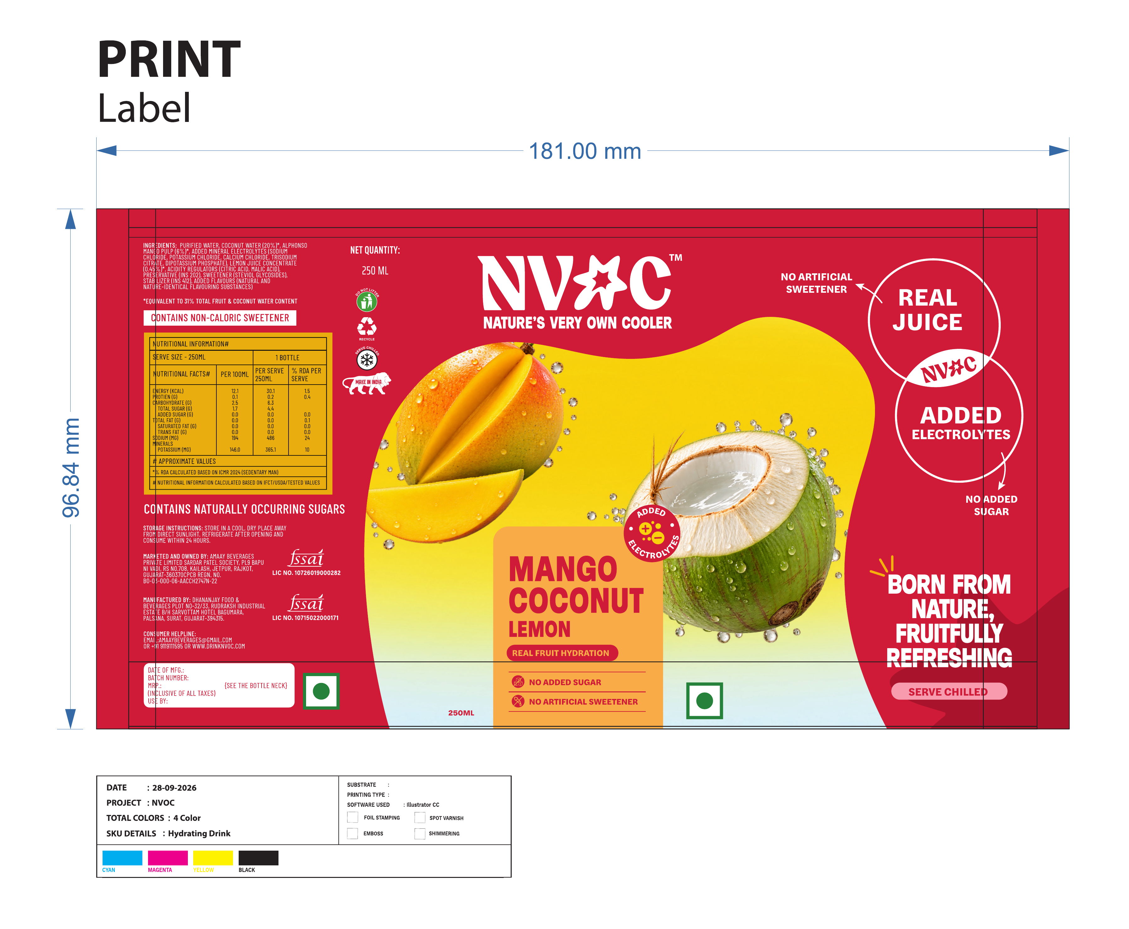 Full supplied Mango Coconut Lemon product label