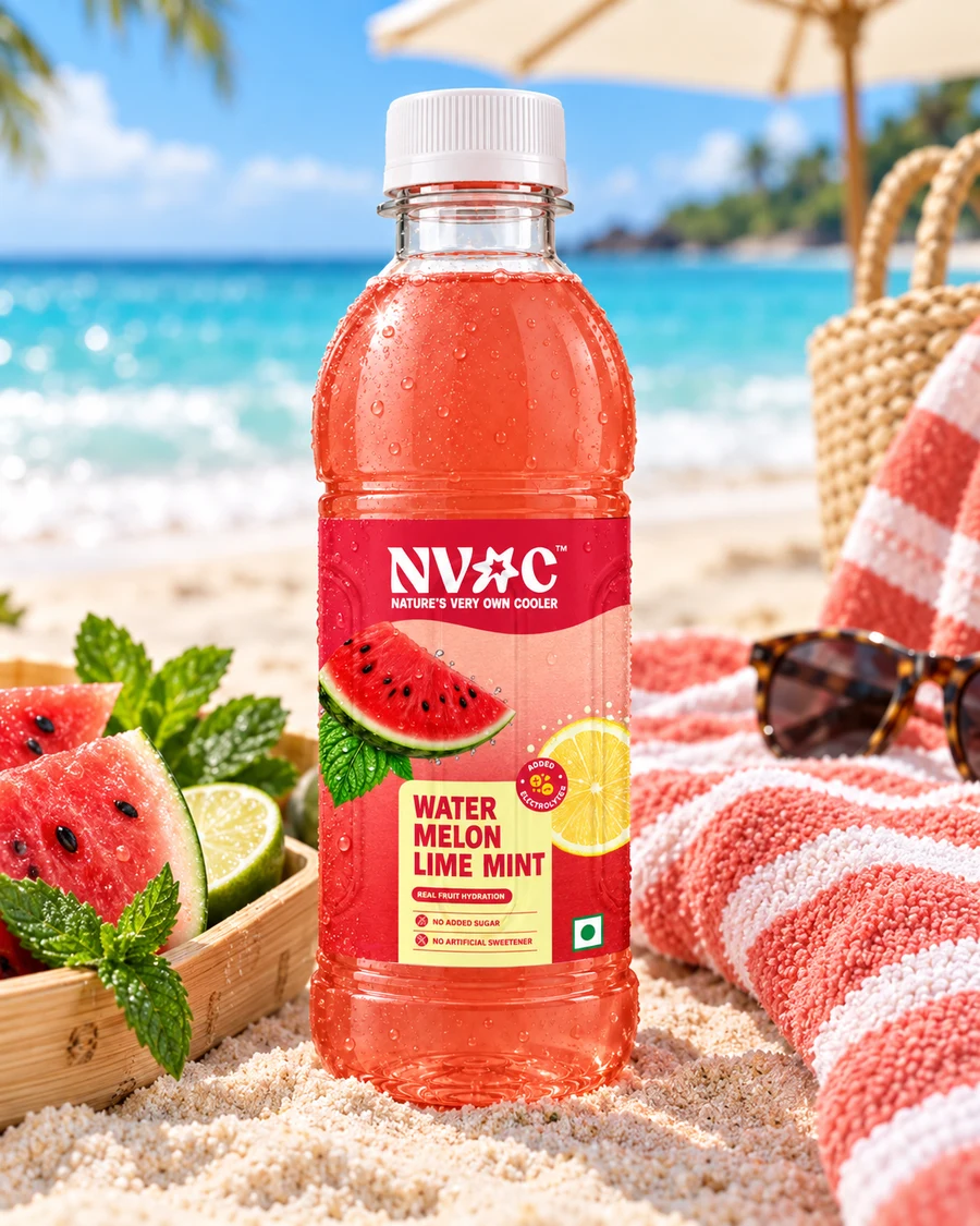 NVOC Watermelon Lime Mint beside a beach towel